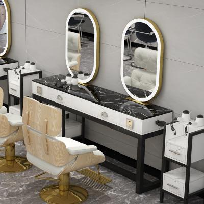 China Modern Barber Mirror LED Lamp Salon Station Hairdressing Mirror Station Beauty Dresser Salon Mirror for sale