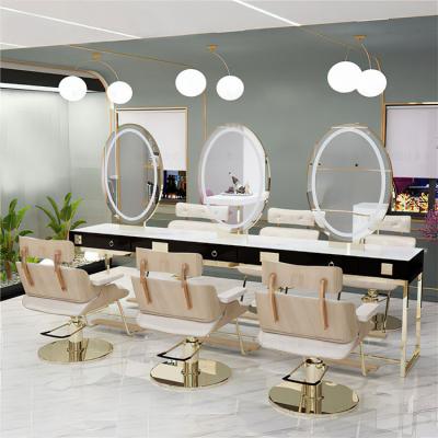 China Modern Salon Tool Hairdressing Barber Shop Makeup Dressing Table Special Bright Double Sides Four Sides Salon Mirror for sale