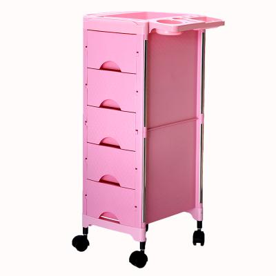 China Hot Modern Dye Barber Tool Pink Beauty Hairdressing Product Storage Hair Salon Trolley 5 Tier Salon Trolley for sale