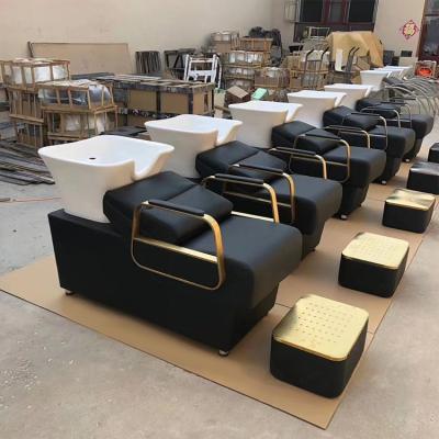 China Modern Black Shampoo Chairs Set Furniture Barber Shop Hair Salon Equipment Luxury Hair Salon Washing Personal Care Shampoo Bed for sale