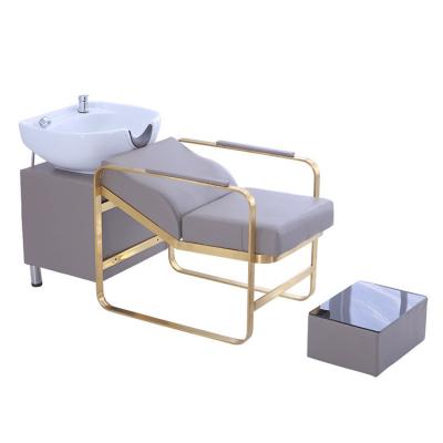 China Ceramic Massage Stainless Steel Chair Low Basin Lie Basin Shampoo Bed Modern Comfortable Shampoo Bed for sale