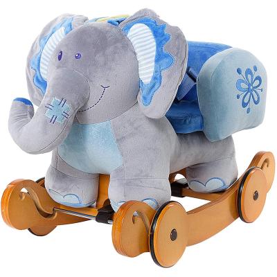 China Ride On Toy Blue Calf Elephant Wooden Stuffed Animal Wing Toys Rocking Horse With Wheel England Knight Rocking Horse Toys Ride On Toy for sale