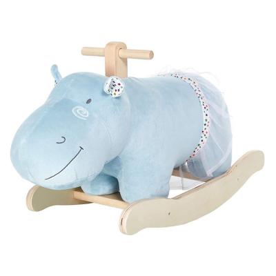 China Ride On Toy Custom Made Solid Wood Large Plywood Hippo Cradle Plush Rocking Horse Infant Ride On Animal Toy for sale