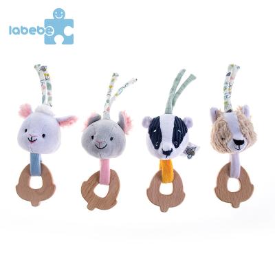 China Toy Custom Wooden Toy Soft Dog Teethers Set Rattle Chewing Food Grade Mitten Animal Fingers Baby Teethers Mobile Ring for sale