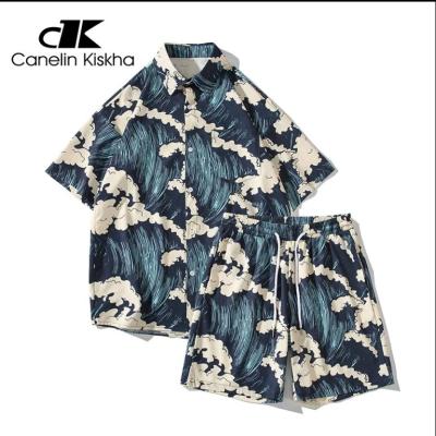 China QUICK DRY Custom LOGO men's high quality QUICK DRY summer shirt men's two-piece short-sleeved soft print trend set suit QUICK DRY for sale