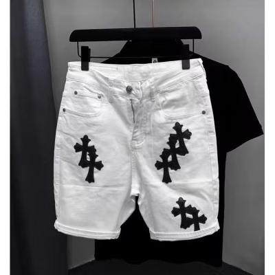 China New Style Customized LOGO Waterproof Summer Men's Jeans Cotton Ripped Casual Cut UP Half Jeans Short Pants For Men for sale