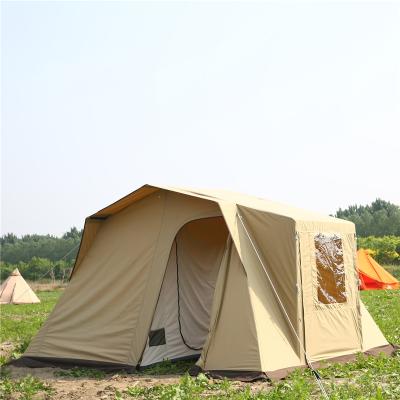 China Straight Tying Type Large Canvas Family Tent Multi Rooms Camping Tent for sale