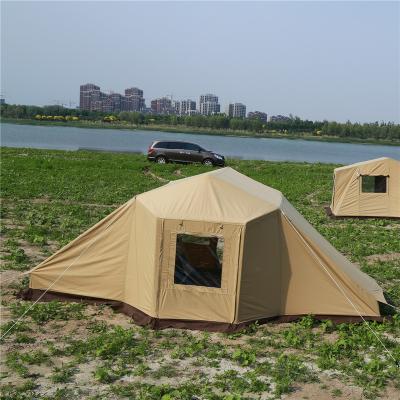 China Custom Large Family Camping Tent 6 Person Luxury Cotton Canvas Tents Straight Tying Type for sale