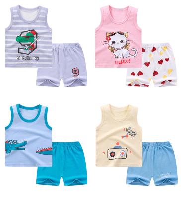 China 2021 Amazon Sale Boys and Girls Cotton Summer Cotton Vest Shorts Suit Breathable Hot Two-Piece Baby Set Pants Set Babies for sale