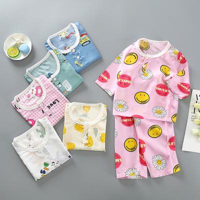 China Anti-wrinkle summer set custom printed sleepwear homewear boys and girls 2pcs sets kids cotton pajamas for sale