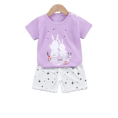 China Summer Breathable Girls 2 Piece Set T-shirt Shorts Sleeved Kids Clothing 2021 Made In China Summer Kids Cotton Two Piece Set Custom for sale