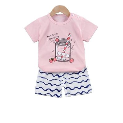 China Summer Breathable Kids 2 Piece Set Crew Neck Fashionable 100% Cotton T-Shirt Shorts Sleeved Kids Clothing Clothes for sale