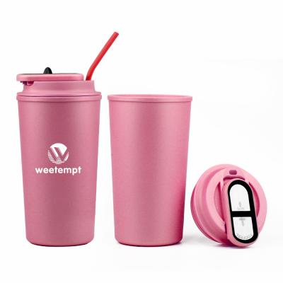 China Sustainable Reusable Coffee Mugs With Silicon Straw Plastic Drinking Cups Travel Coffee Mugs for sale