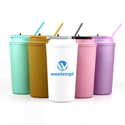 China Viable modern color and logo travel portable custom 500ml pp plastic coffee cup with leakproof lid and silicone straw for sale