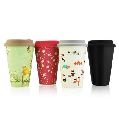 China High Quality BPA Viable Logo Bamboo Fiber Travel Coffee Custom Made Portable Free Mugs Thermal Mugs With Silicone Lid for sale