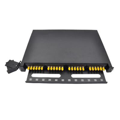 China Black ODF Patch Panel Simplex 24F 24 Port ST Fiber Patch Panel Face Plate 6 Slot for sale