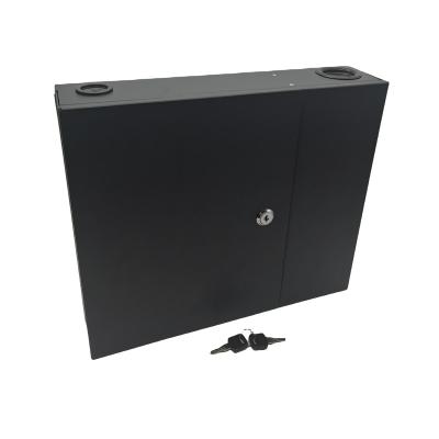 China 12/24/48cores 2door Black Optical Wall Mount Fiber Enclosure With Spools and Adapter Plates for sale