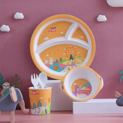 China Hot-selling Amazon Dish Baby Children's Bamboo Fiber Tableware Round Tableware Set Feeding Dish for sale