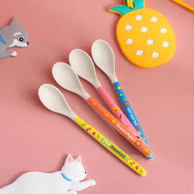 China New Design Fiber Cartoon Pattern Kids Sustainable Bamboo Cute Toddlers Dinner Feeding Spoon 3317 for sale