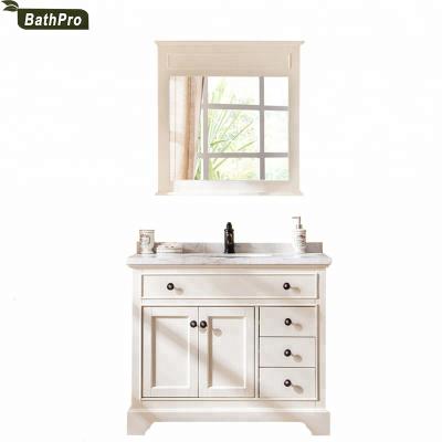 China Modern White Painting Exterior Solid Wood Flip Up Bathroom Vanity Cabinet With Sink for sale