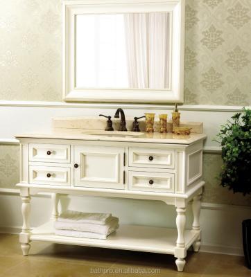 China Classic Floor Standing Solid Wood Classic Bathroom Furniture With Mirror for sale