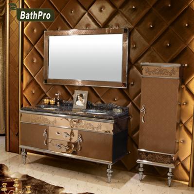 China Modern Stainless Steel Hardware Gold Color Wall Mounted Bathroom Vanity for sale