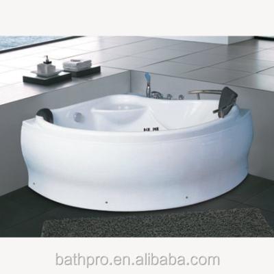 China 1350*1350 2 Person Indoor Side Three Corner Hot Tub Double Skirt Whirlpool Massage Bathtub for sale