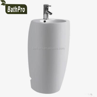 China Other Hot Sale Bathroom Ceramic Free Standing Bowl Single Piece Round Pedestal Sink for sale