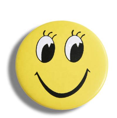 China Europe Factory Wholesale Custom Yellow Happiness Smile Face Tin Button Badge With Safety Clutch for sale