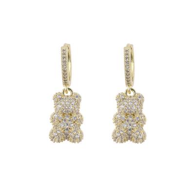 China New Fashionable Earrings Hot Selling Zircon Full Gold Plated Woman Jewelry Dangling Copper Earring for sale