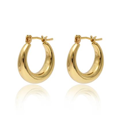 China Fashion Thickened 18k Gold Plated Delicacy Circles Minimalist Open Earrings Chunky Small Copper Hoop Earrings For Women for sale