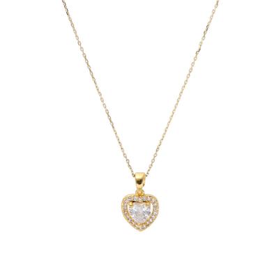 China Hot Sale Love Brass Plated 18K Gold Zircon Heart Pendant Necklace For Girls Gifts for sale