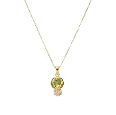 China Personalized Wholesale Green Stone Zircon Cabbage Pendant Necklace For Girls for sale