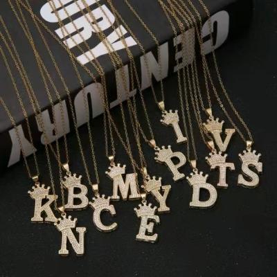 China Hot Selling Hip Pop 18k Real Gold Plated Letter Pendant Necklace Custom Cubic Zircon CZ Alphabet Letter Necklace for sale