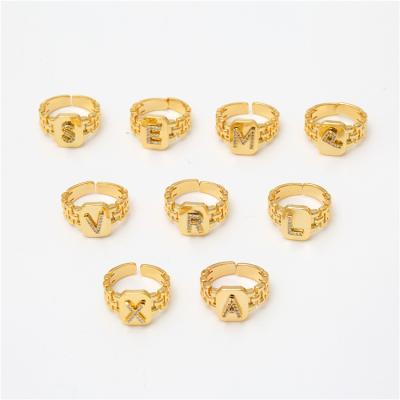 China Hip Pop Letter Design 18k Yellow Gold Men's Diamond Jewelry Gold Plated Adjustable Ring for sale