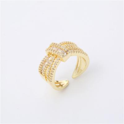 China New Trendy Trendy Upset Mirco Pave Cubic Zircon Gold Plated Ring Full Diamond Bow Ladies Fashion Ring for sale