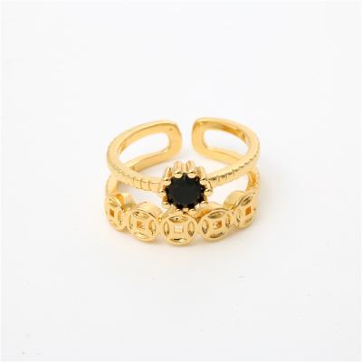 China Discount Promotion TRENDY Gold Plated Prong Set Brass Precious Black Zircon Ring For Man And Women for sale