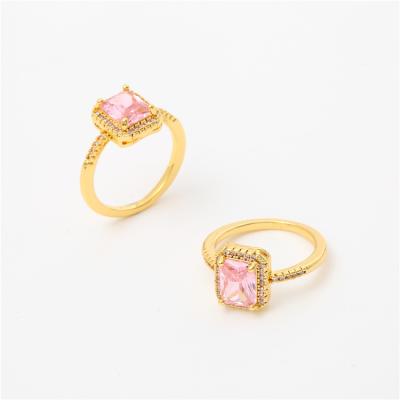 China FASHIONABLE Wholesale Gold Plated Brass Pink Square Zircon Ring For Women for sale