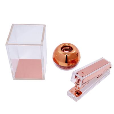 China Pen Holder / Stapler Paperclips Holder Single Desk Stationery Acrylic Transparent Set for sale