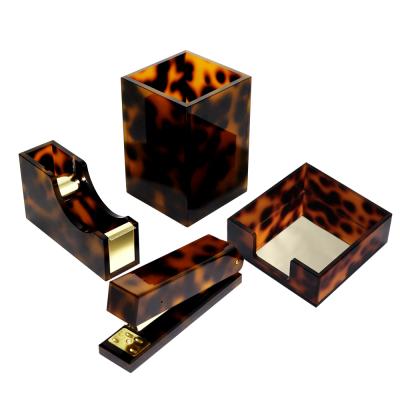 China Office Supplies Modern Stylish Tortoise Leopard Acrylic Desk Organizer Gold for sale