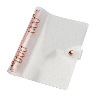 China Ring Loose Sheet Glitter A6 Clear PVC Binder Cover Glitter PVC Button 6 Ring A5 Binder for sale