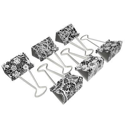 China Custom Durable 19mm/25mm New Design Flower OEM Printing Metal Gold Handle Binding Clips Unique Paper Clips for sale