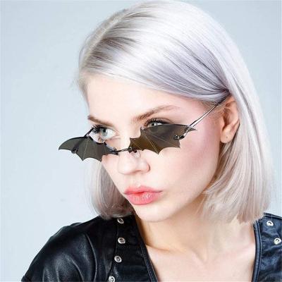 China Bat Lightweight Sunglasses Goth Rimless Lenses For Women Men Halloween Party Glass Fashionable Eyewear 400 UV Protection for sale