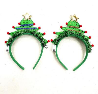 China 2022 New Stocked Christmas Tree Head With Lights Hair Cut Green Children's Headband Party Decoration for sale