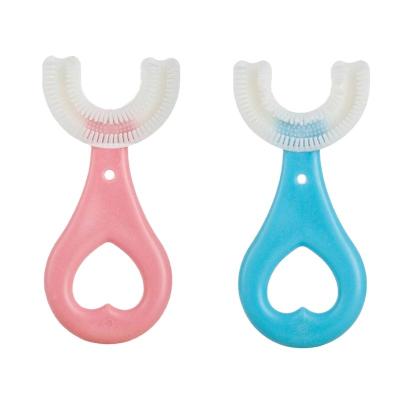 China Safety Wholesale Baby Silicone Toothbrush U Shape Manual Toothbrush for Kids Brushing Teeth Soft Teether for sale