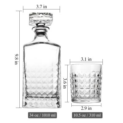 China Unique Factory High Quality Lead Free Crystal Diamond Decanter drinking Whiskey Glasses Decanter Set en venta