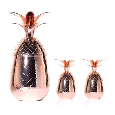 Китай Customized Rose Gold Plated Cocktail Pineapple Cup Stainless Steel Pineapple Shape Drink Glass Set продается