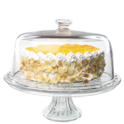 China 12 inch eco-friendly lead-free crystal transparent dome glass cake stand with lid for sale