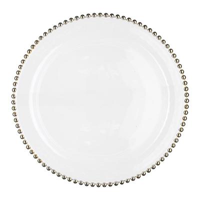 China Pearl Round Gold Decoration Glass Charger Plate for Wedding Dinnerware Glass Plate Te koop