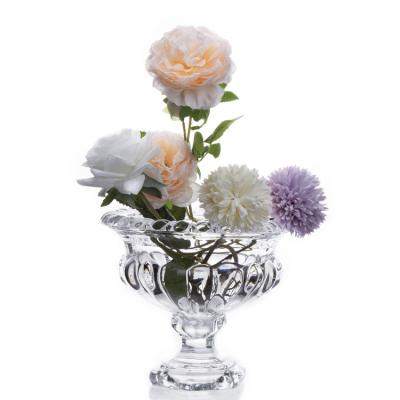 중국 Crystal Flower Glass Vase Decorative Clear Glass Footed Vase 판매용